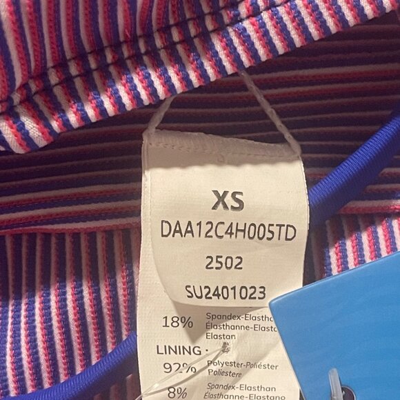 Cupshe XS Striped Bikini Set Blue Magenta 2 Piece V-Neckline High Waist Swimwear - Picture 5 of 8